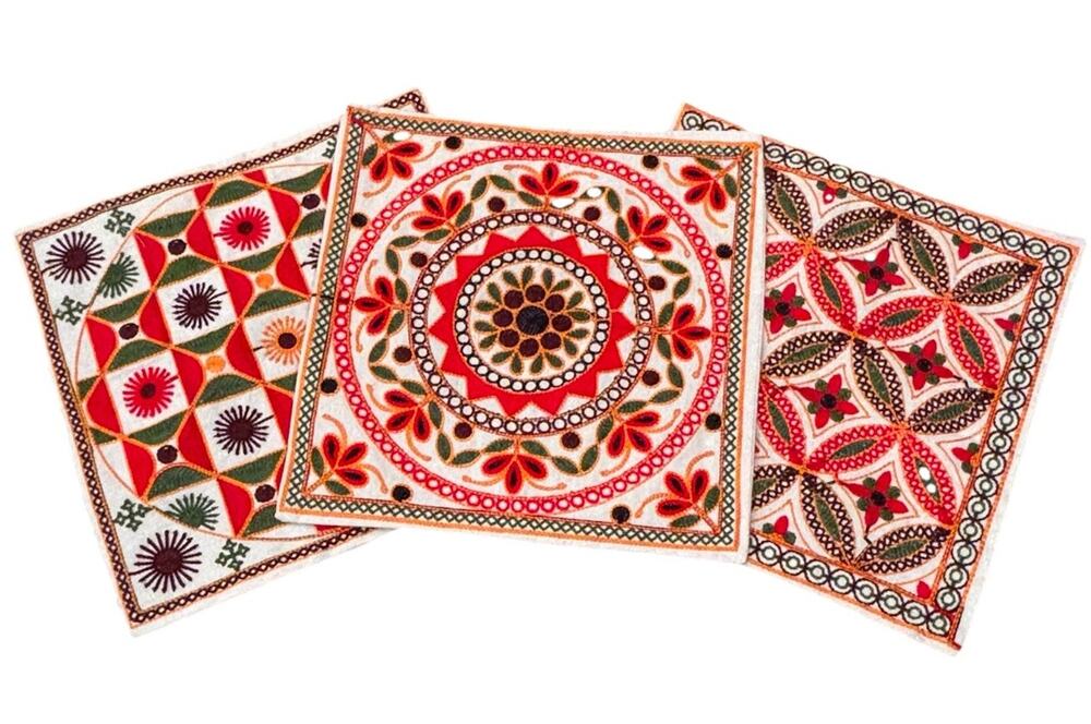Indian Embroidered Cushion Covers Set of 3 Boho Geometric Floral Medallion 12x12